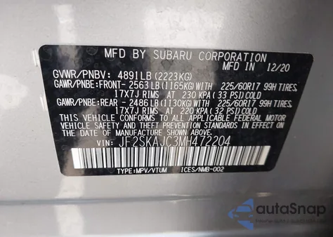 2021 Subaru Forester Premium z USA, uszkodzony, nr VIN JF2SKAJC3MH472204